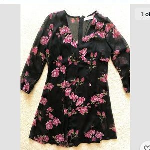 Abercrombie & Fitch Navy Blue Pink Floral Dress V Neck 3/4 Sleeve Chiffon S New